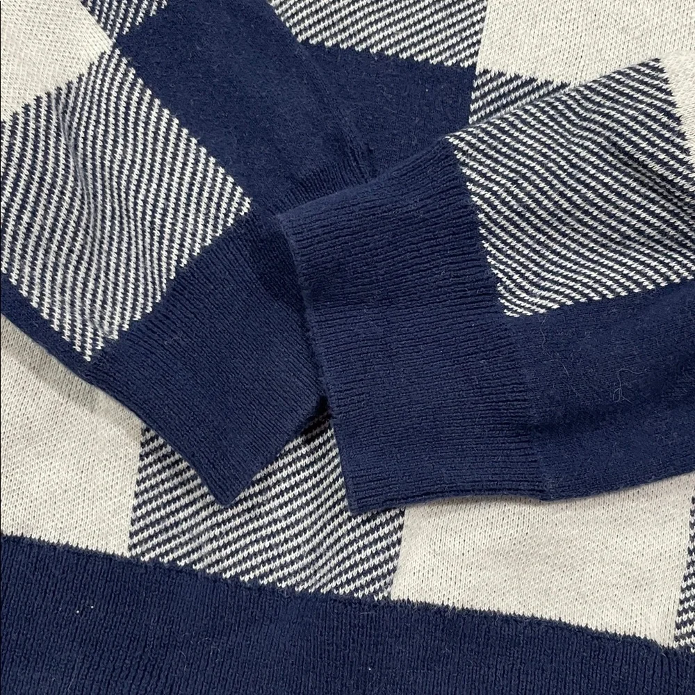 J. Crew Teddie Check Jacquard pullover Blue and White Plaid Crewneck